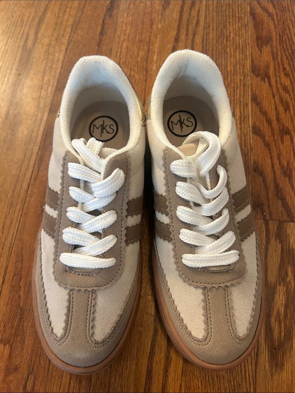 MKS Women's Beige Suede Casual Sneakers - White Laces